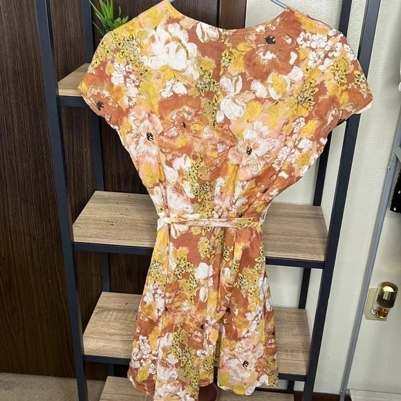 Free People tie waist mini dress in cocoa floral size XS - Picture 9 of 10